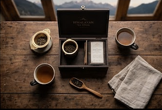 Himalayan Tea Ritual Box with loose-leaf tea, brass infuser, and hand-thrown ceramic cups for Nepalese gifting in Australia gallery image 3